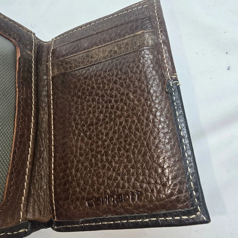 Carhartt Pebble Grain Trifold Wallet Men OS Black Brown Leather Rugged Workwear